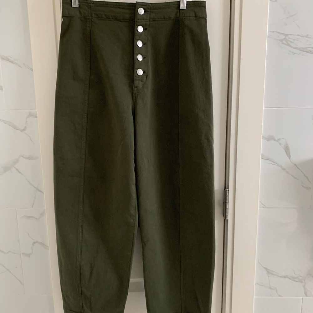 Pistola Dark Green barrel leg pants with Button-Fly